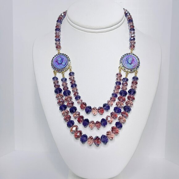 Kirks Folly Dream Angel Purple Crystal Beaded Bib Necklace (5992) - Picture 1 of 11